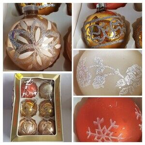 6 Vintage Glass Christmas Ornaments with Glitter Rauch German Misc
